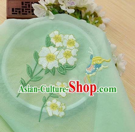 Chinese Traditional Embroidered Butterfly Flower Light Green Chiffon Applique Accessories Embroidery Patch