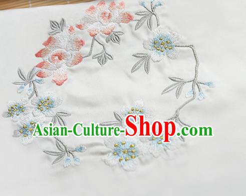 Chinese Traditional Embroidered Plum Lotus White Silk Applique Accessories Embroidery Patch
