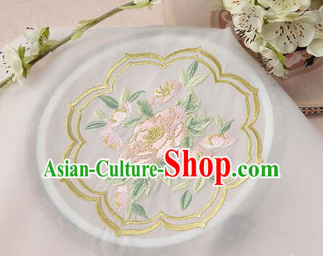Chinese Traditional Embroidered Peony White Chiffon Applique Accessories Embroidery Patch