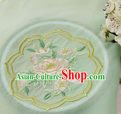 Chinese Traditional Embroidered Peony Light Green Chiffon Applique Accessories Embroidery Patch