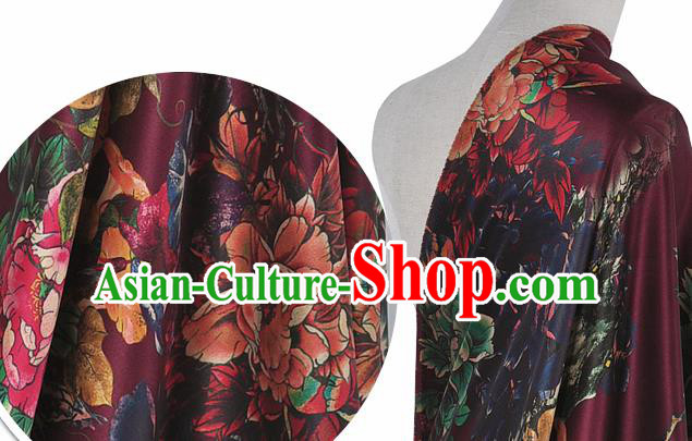 Chinese Classical Peony Pattern Design Purple Silk Fabric Asian Traditional Hanfu Mulberry Silk Material
