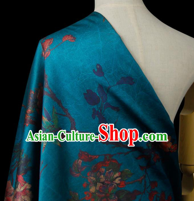 Chinese Classical Pomegranate Flower Pattern Design Blue Silk Fabric Asian Traditional Hanfu Mulberry Silk Material