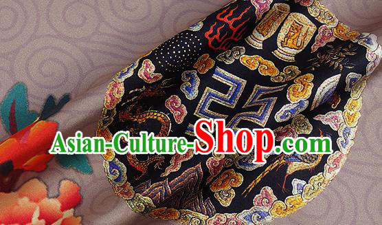 Chinese Classical Dragon Peony Pattern Design Light Brown Silk Fabric Asian Traditional Hanfu Mulberry Silk Material