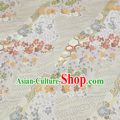 Chinese Classical Sakura Pattern Design Beige Brocade Fabric Asian Traditional Hanfu Satin Material