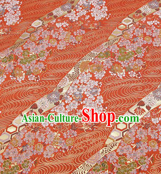 Chinese Classical Sakura Pattern Design Red Brocade Fabric Asian Traditional Hanfu Satin Material