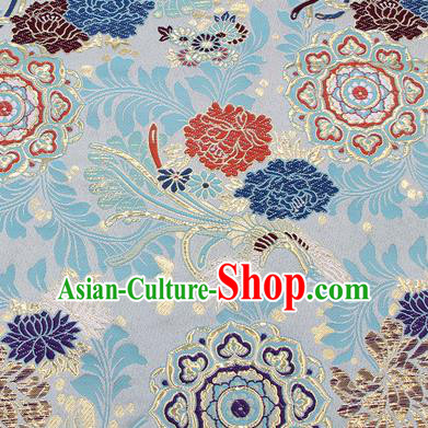 Chinese Classical Phoenix Peony Pattern Design Light Blue Brocade Fabric Asian Traditional Hanfu Satin Material