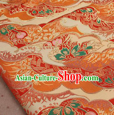 Asian Japanese Traditional Sakura Pattern Design Red Brocade Fabric Tapestry Satin