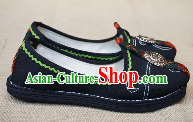 Traditional Chinese Ethnic Female Navy Shoes Handmade Yunnan National Shoes Hanfu Shoes for Women