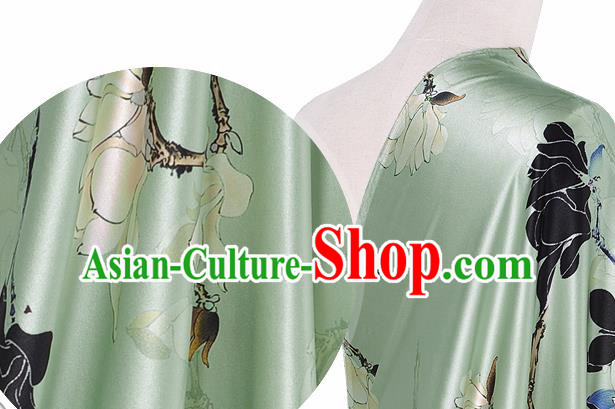 Chinese Classical Mangnolia Pattern Design Light Green Silk Fabric Asian Traditional Hanfu Mulberry Silk Material