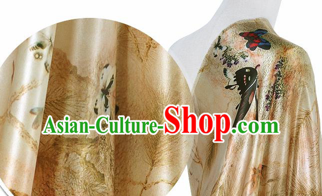 Chinese Classical Butterfly Pattern Design Ginger Silk Fabric Asian Traditional Hanfu Mulberry Silk Material