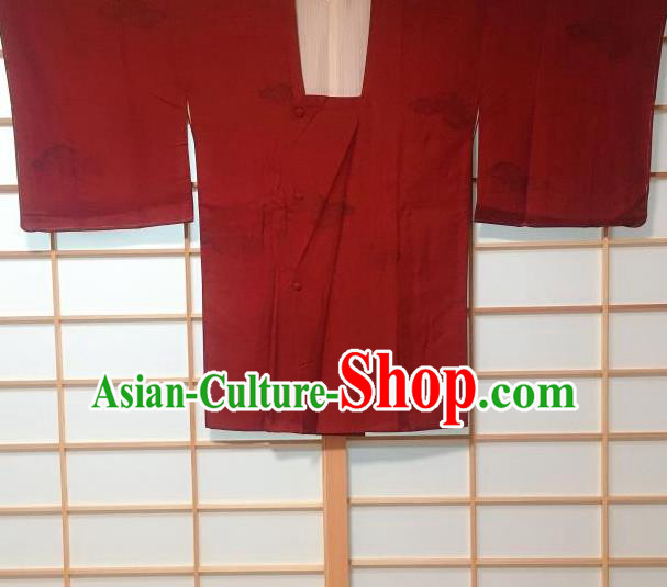 Japanese Traditional Pattern Dark Red Haori Jacket Japan Kimono Overwear Costume for Men
