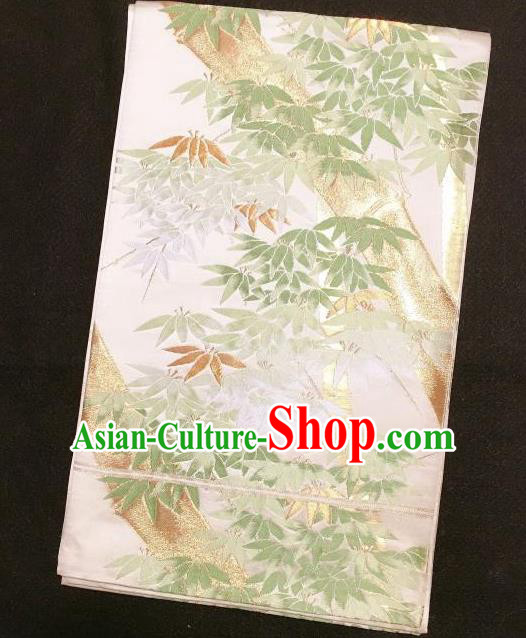 Japanese Traditional Embroidered Bamboo White Brocade Waistband Japan Kimono Yukata Belt for Women