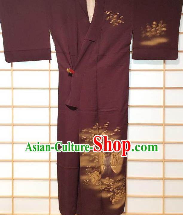 Traditional Japanese Classical Maple Leaf Pattern Purple Kimono Asian Japan Yukata Costume for Men