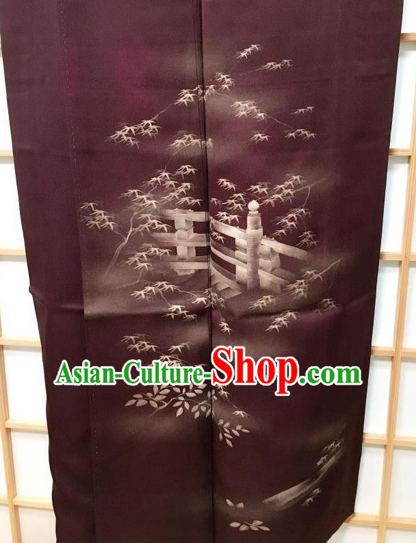 Traditional Japanese Classical Bamboo Leaf Pattern Deep Purple Kimono Asian Japan Yukata Costume for Men