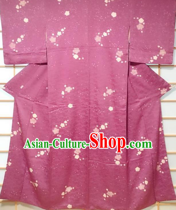Japanese Traditional Printing Flowers Rosy Kimono Japan Yukata Dress Costume for Women