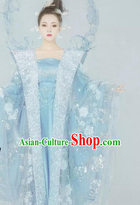 Traditional Chinese Tang Dynasty Empress Blue Hanfu Dress Ancient Queen Replica Costumes for Women
