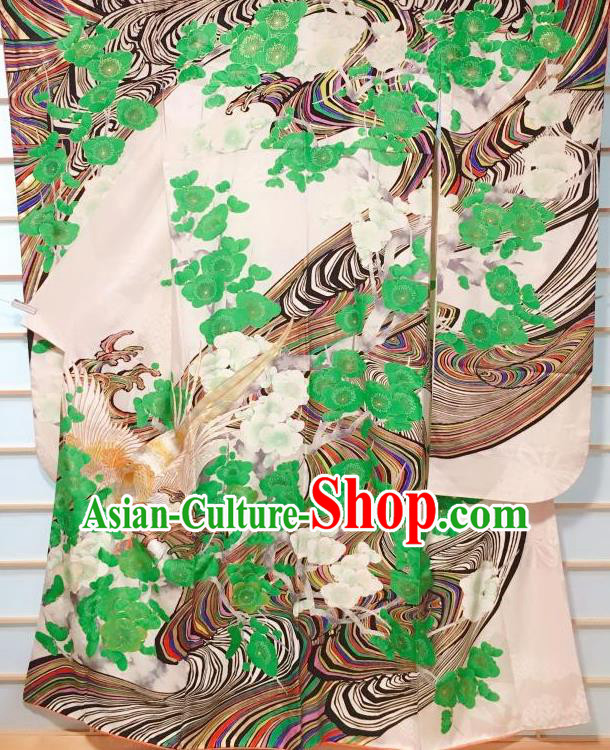 Japanese Classical Eagle Pine Pattern Furisode Kimono Japan Traditional Yukata Dress Costume for Women