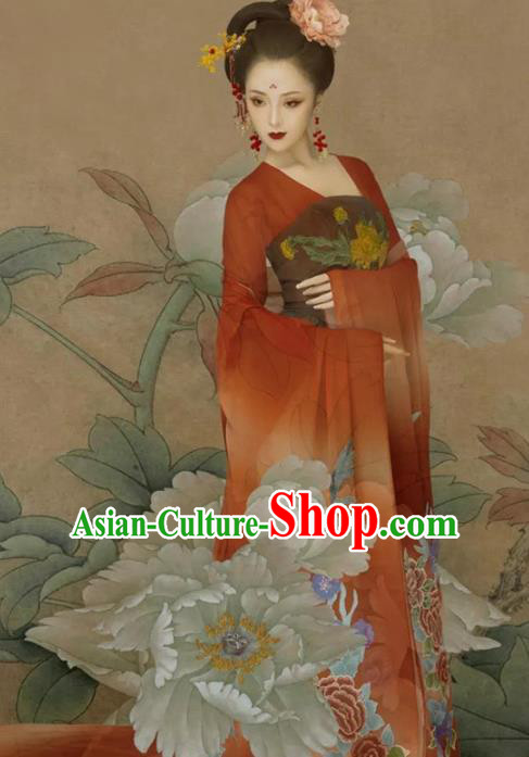 Traditional Chinese Tang Dynasty Imperial Consort Red Hanfu Dress Ancient Court Lady Replica Costumes for Women
