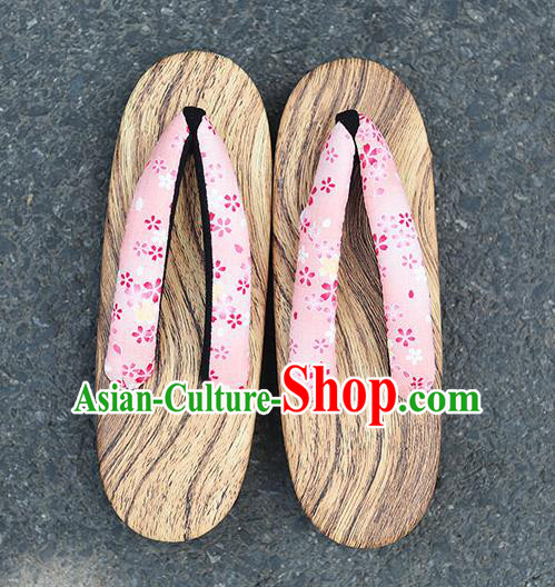 Traditional Japanese Sakura Pattern Pink Zori Geta Slippers Asian Japan Clogs Shoes for Women