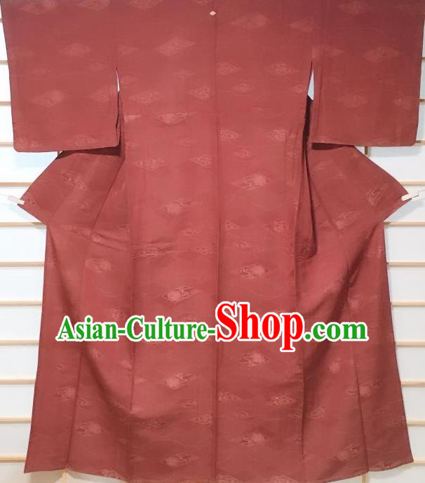 Traditional Japanese Purplish Red Iromuji Kimono Japan Classical Pattern Yukata Dress Costume for Women