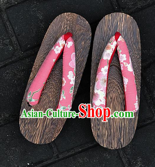 Traditional Japanese Classical Sakura Pattern Pink Flip Flops Slippers Geta Asian Japan Clogs Shoes for Women