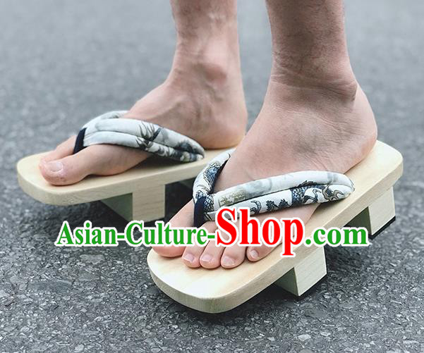 Traditional Japanese Dragon Pattern Black Flip Flops Bidentate Clogs Slippers Asian Japan Geta Shoes for Men