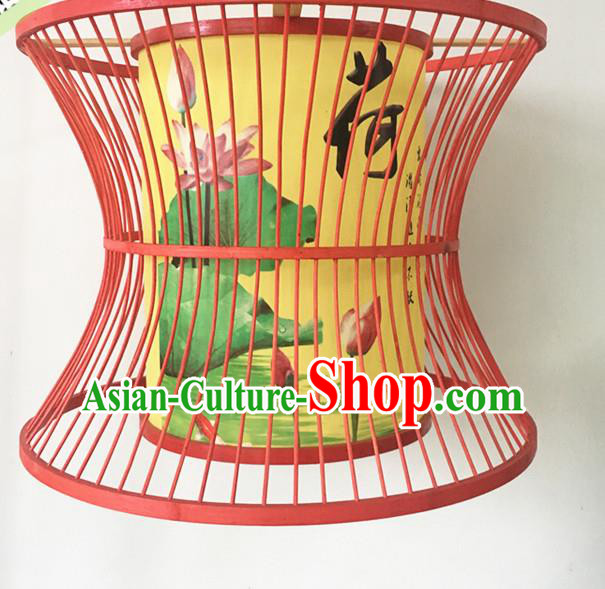 Traditional Chinese Printing Lotus Bamboo Art Hanging Lanterns Handmade Lantern Scaldfish Lamp