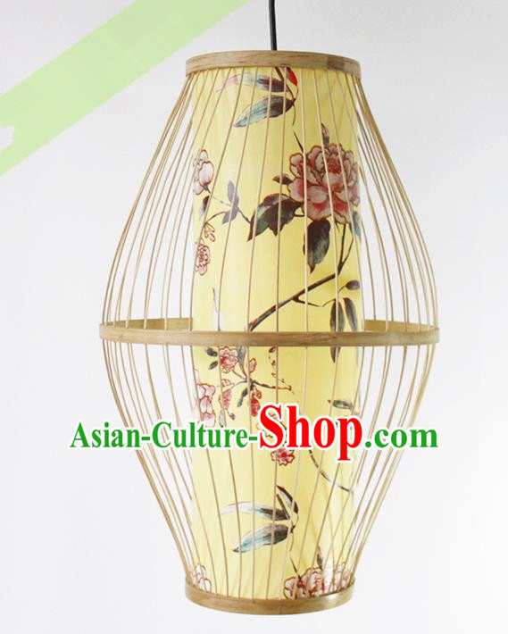Traditional Chinese Printing Flowers Hanging Lanterns Handmade Lantern Bamboo Art Scaldfish Lamp