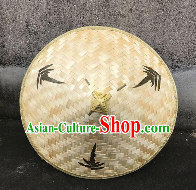 Handmade Chinese Printing Leaf Straw Hat Traditional Bamboo Hat Craft