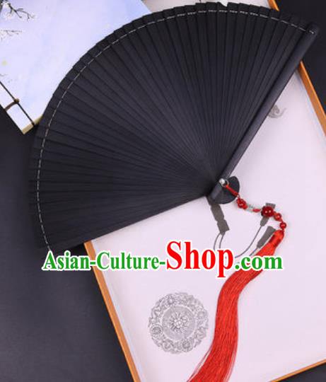 Chinese Traditional Classical Dance Black Folding Fans Handmade Bamboo Accordion Fan