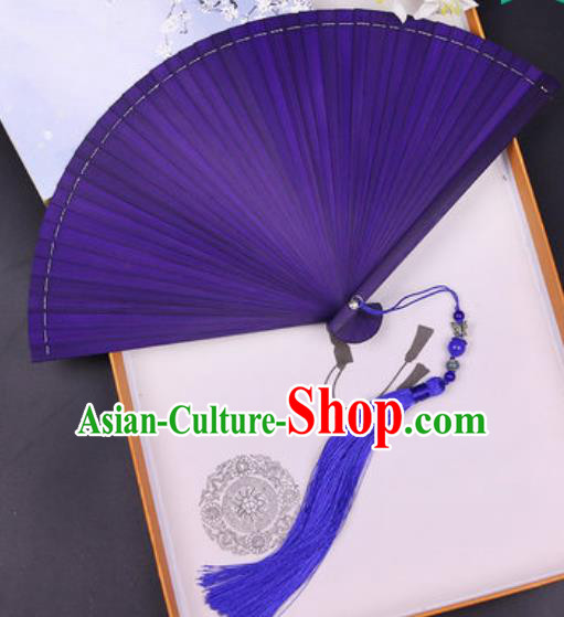 Chinese Traditional Classical Dance Purple Bamboo Folding Fans Handmade Accordion Fan