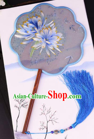 Chinese Traditional Su Embroidered Epiphyllum Palace Fans Handmade Rosewood Silk Fan for Women