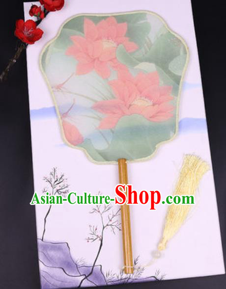 Chinese Traditional Painting Red Lotus Palace Fans Handmade Classical Dance Silk Fan for Women