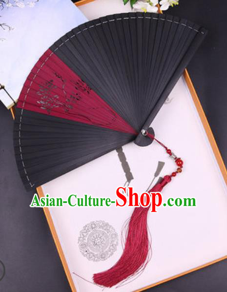 Chinese Traditional Carving Mangnolia Bamboo Folding Fans Handmade Accordion Classical Dance Fan