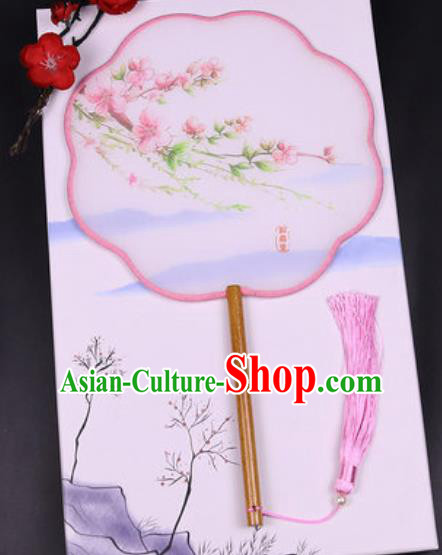 Chinese Traditional Painting Peach Blossom Palace Fans Handmade Classical Dance Silk Fan for Women
