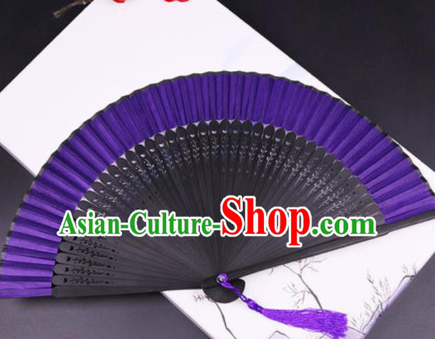 Chinese Traditional Purple Silk Folding Fans Handmade Accordion Classical Dance Bamboo Fan