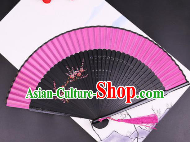 Chinese Traditional Painting Flowers Pink Silk Folding Fans Handmade Accordion Classical Dance Bamboo Fan