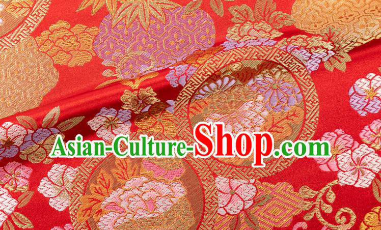 Chinese Classical Chrysanthemum Bamboo Pattern Design Red Brocade Fabric Asian Traditional Hanfu Satin Material