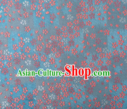 Asian Japanese Traditional Sakura Pattern Design Light Blue Brocade Fabric Kimono Tapestry Satin