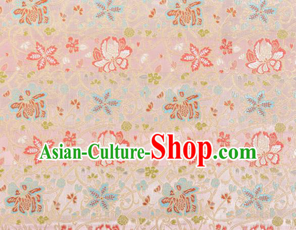 Chinese Classical Twine Lotus Pattern Design Pink Brocade Fabric Asian Traditional Hanfu Satin Material