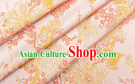 Japanese Traditional Chrysanthemum Pattern Design Pink Brocade Fabric Asian Kimono Tapestry Satin