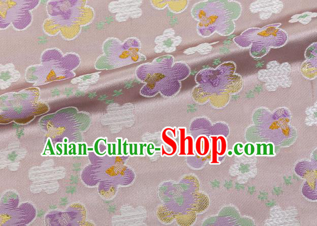Japanese Traditional Oriental Cherry Pattern Design Lilac Brocade Fabric Asian Kimono Tapestry Satin