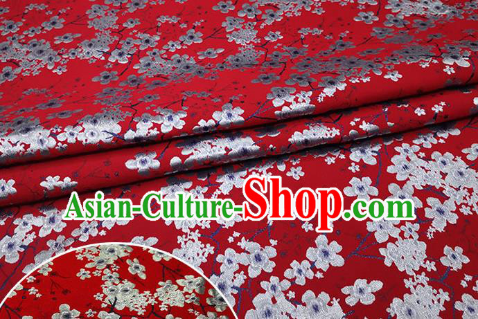 Chinese Classical Plum Blossom Pattern Design Red Brocade Fabric Asian Traditional Hanfu Satin Material