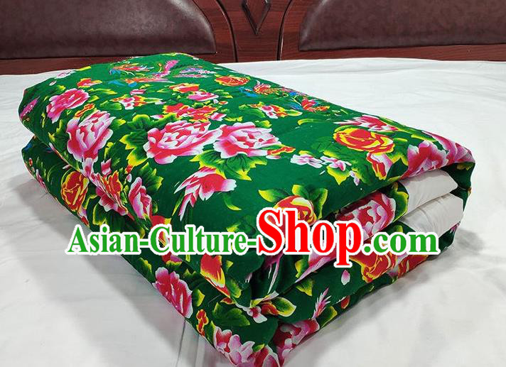 Chinese Traditional Peony Pattern Green Quilt Cover Wedding Bedclothes