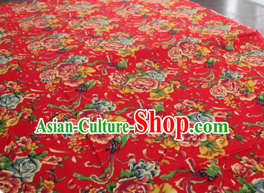 Chinese Classical Phoenix Peony Pattern Design Red Fabric Asian Traditional Hanfu Cloth Material