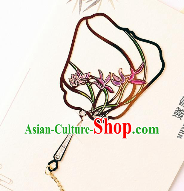 Traditional Chinese Carving Orchid Butterfly Fan Bookmarks China Craft Bookmark