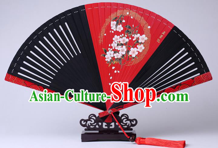 Traditional Chinese Printing Red Folding Fan China Bamboo Fan Oriental Fan