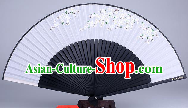 Traditional Chinese Handmade Printing Pear Flowers Silk Folding Fan China Accordion Fan Oriental Fan
