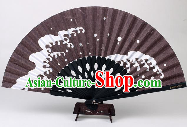 Traditional Chinese Handmade Printing Wave Brown Silk Folding Fan China Accordion Fan Oriental Fan