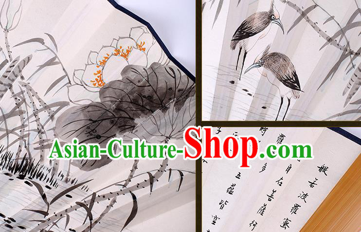 Traditional Chinese Handmade Ink Painting Lotus Paper Folding Fan China Accordion Fan Oriental Fan